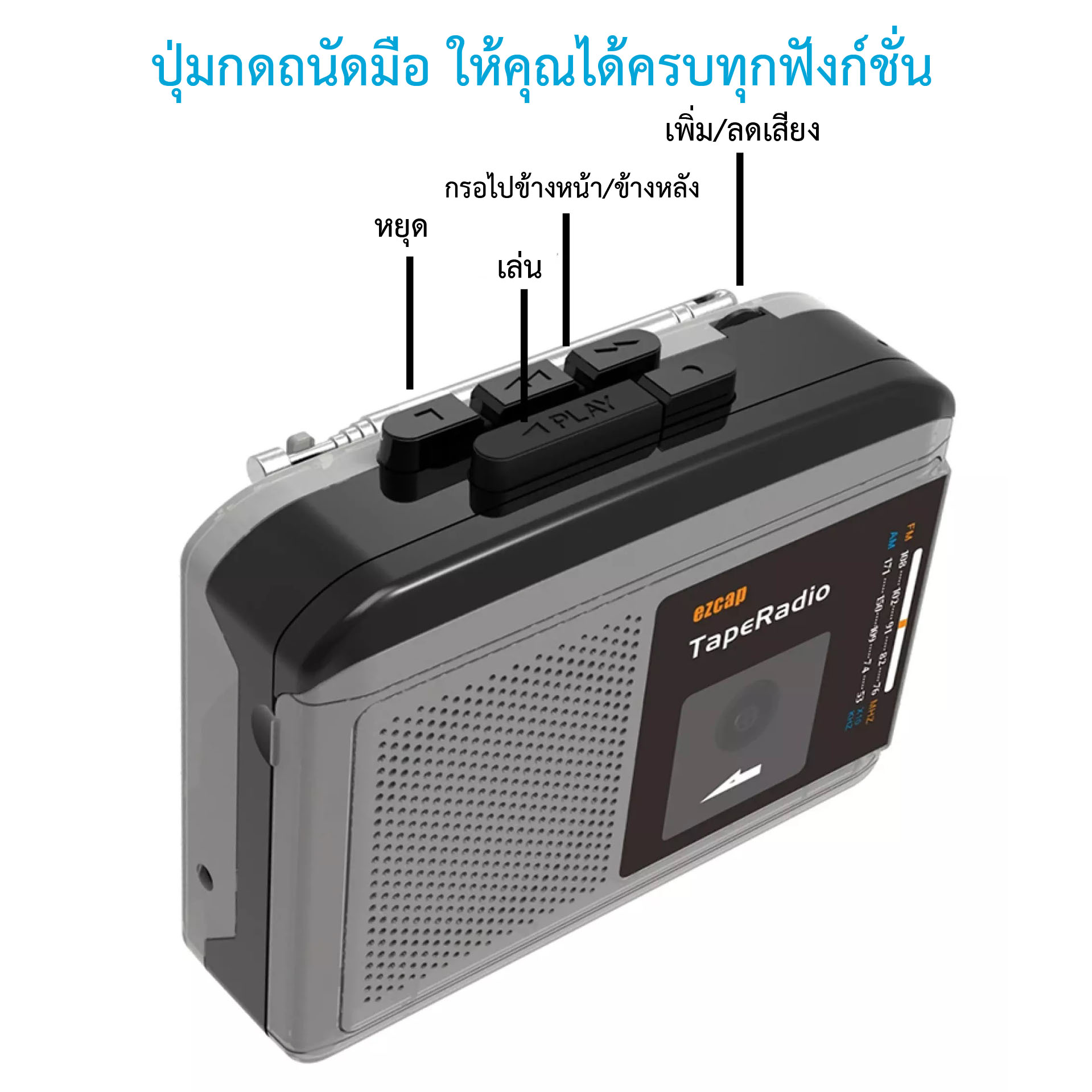 เครื่องเล่นเทปพกพา (ซาวน์อะเบาท์) ของใหม่มือ1 เล่นวิทยุ FM/AM มีลำโพงในตัว แถมฟรี!! สาย USB แปลงไฟ ไม่ง้อถ่าน (EZ-233)