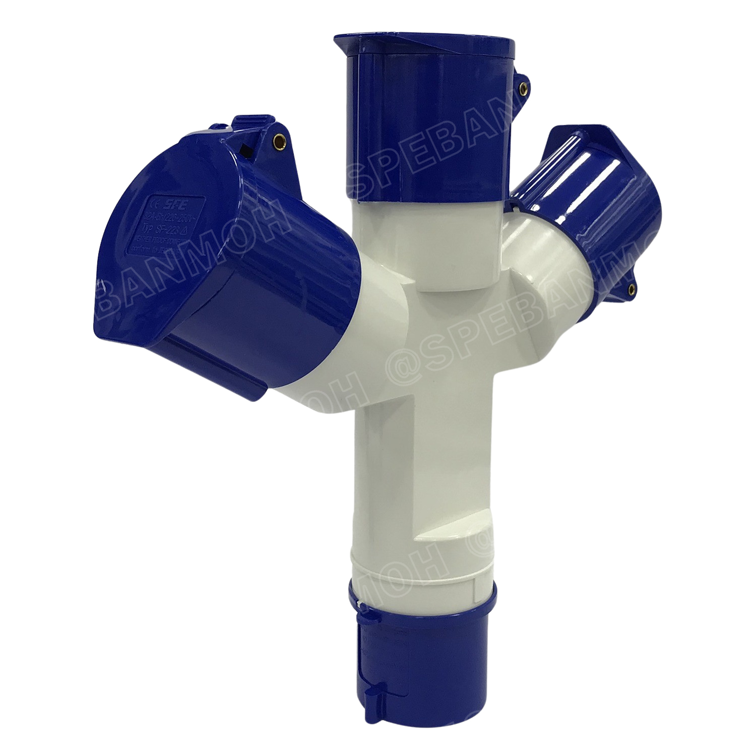 PP-1023 / SF-1023 พาวเวอร์ปลั๊ก 3ทาง 3ขา 32A 220V 2P+E IP44 ผู้1 เมีย3 Line + Neutral + Ground พาเวอร์ปลั๊ก 32แอมป์ ปลั๊กไฟสนาม POWER PLUG MULTIPLE-OUTLET SOCKET ปลั๊กพาวเวอร์สามทาง เข้า 1 ออก 3 2P+E 32A 220VAC ปลั๊กอุตสาหกรรม ปลั๊กพาวเวอร์สามทาง