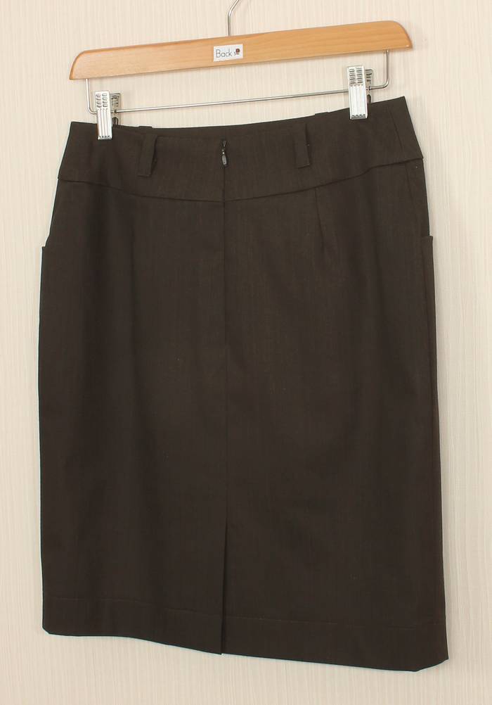 SK-235 กระโปรงแฟชั่น&ทำงาน ทรงสอบ ผ้าญี่ปุ่นผสมสเปนเด็กสีน้ำตาลเข้ม