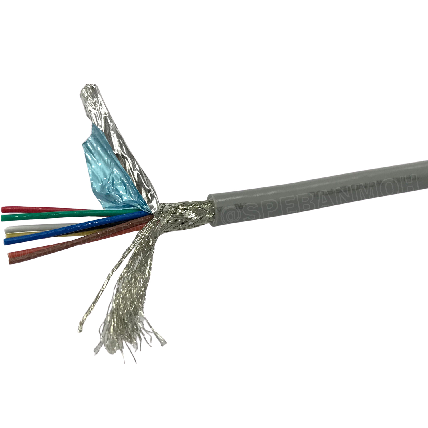 [ 1 เมตร ] TW-2464-BS-24AWG-08C สีเทา Grey สายมัลติคอร์ 8 คอร์ ขนาด 24AWG 8C x 24AWG UL2464 300V 80°C AWG24 เบอร์ 24 สายชีลรอบ Braid Shielded Multicore Cable 8C Computer Cable TCU Tinned Stranded Copper AWM 2464 24AWG VW-1 80°C 300V E150612 Thai Wonderful