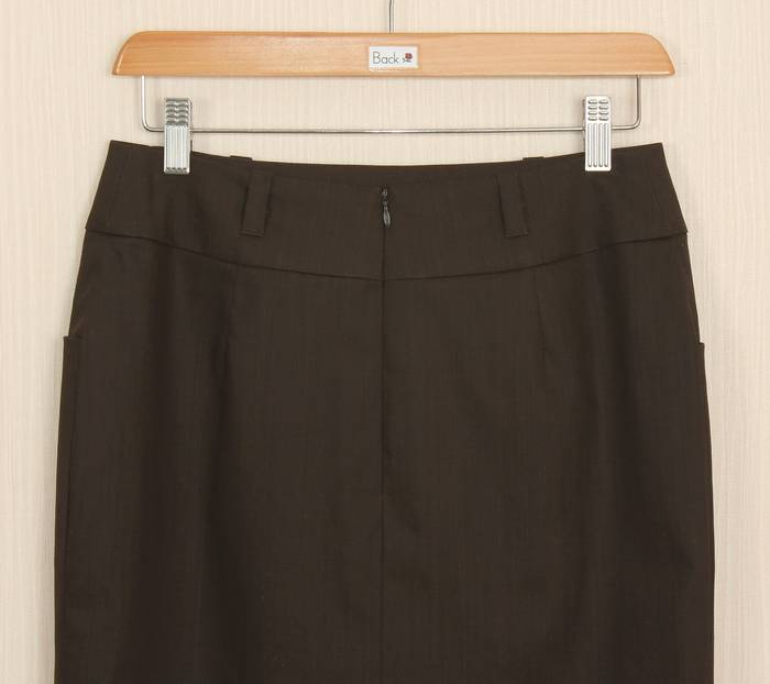 SK-235 กระโปรงแฟชั่น&ทำงาน ทรงสอบ ผ้าญี่ปุ่นผสมสเปนเด็กสีน้ำตาลเข้ม