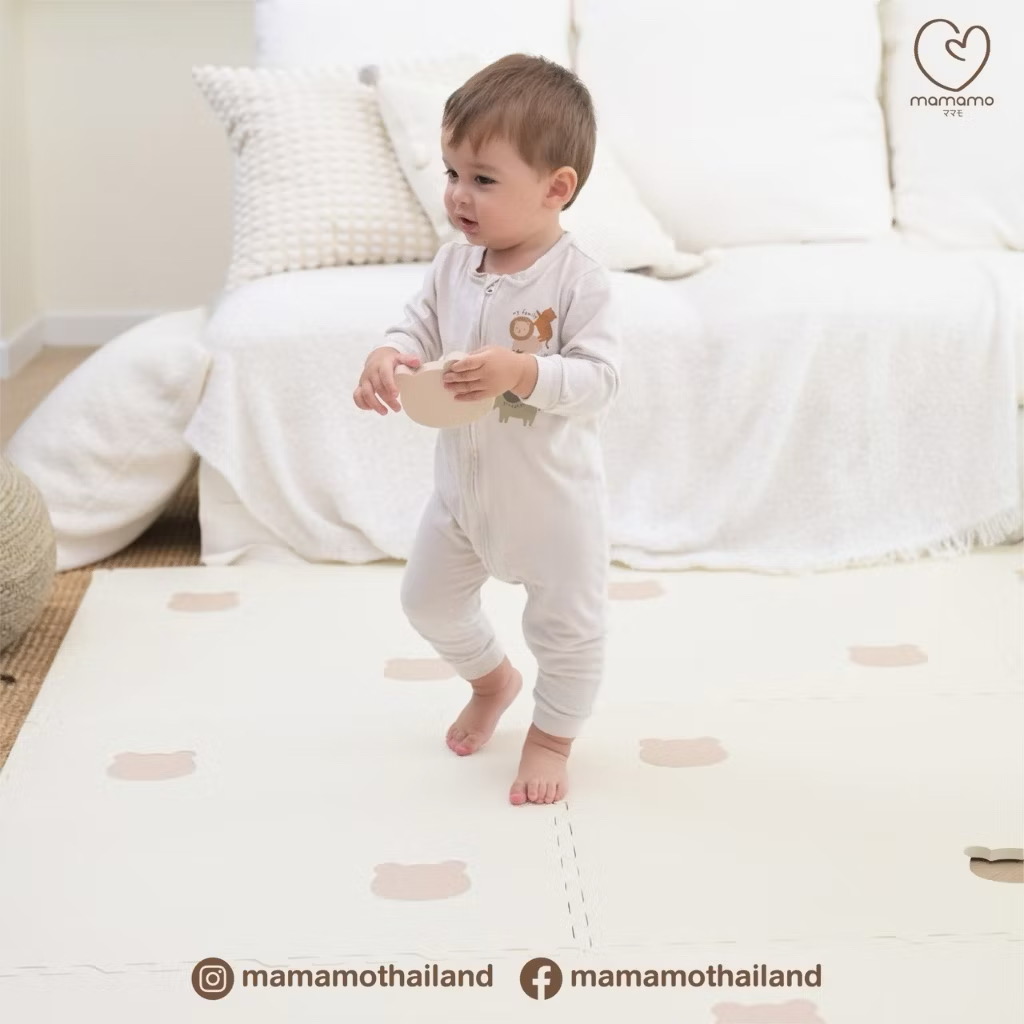 Mamamo แผ่นรองคลาน จิ๊กซอว์ เซต 6 แผ่น เกรดพรีเมียม หนาพิเศษ 1.4 cm. แผ่นใหญ่ มีขอบปิด แถมฟรี! ถุงพกพา