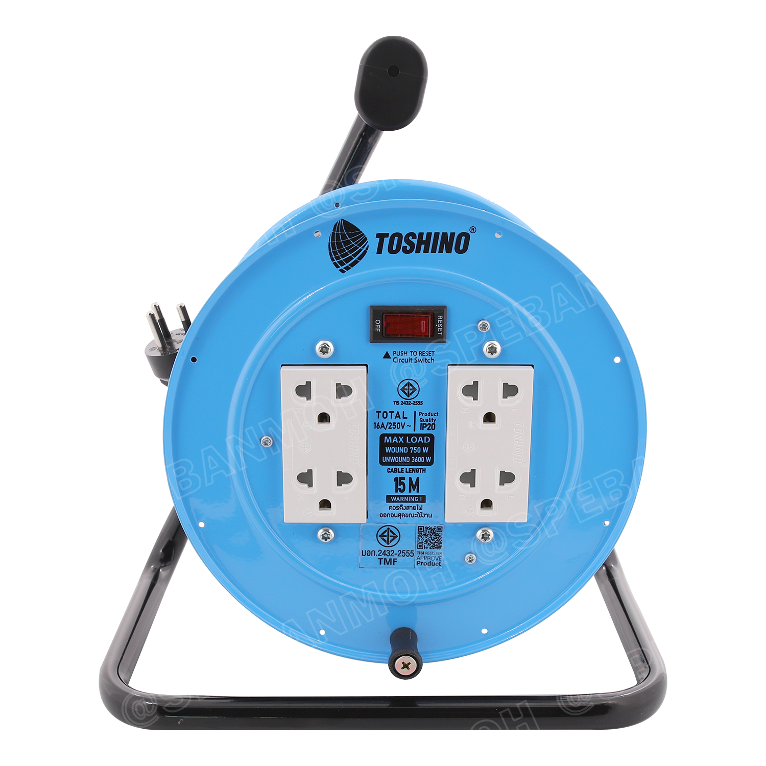 MN2-315T-15M ล้อไฟ Toshino ปลั๊กพ่วง Toshino ปลั๊กไฟ Toshino 16A 3600W MN2 315T 15M 15 เมตร ปลั๊กไฟแบบล้อ Toshino ยาว 15เมตร ล้อเก็บสายไฟ Toshino IP20 VCT 3 x 1.5 sq mm 15เมตร Toshino ระบบ ป้องกันกระแสไฟเกิน อัตโนมัติ ม่านนิรภัย มาตรฐานมอก