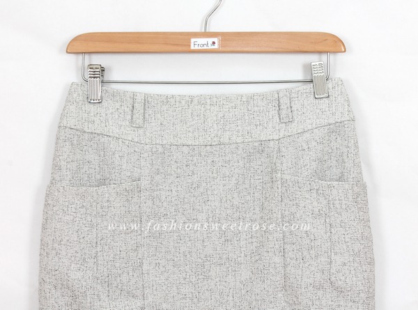 SK-418 กระโปรงแฟชั่น&ทำงาน ทรงสอบ ผ้า CHANEL โทนสีเทาอ่อน