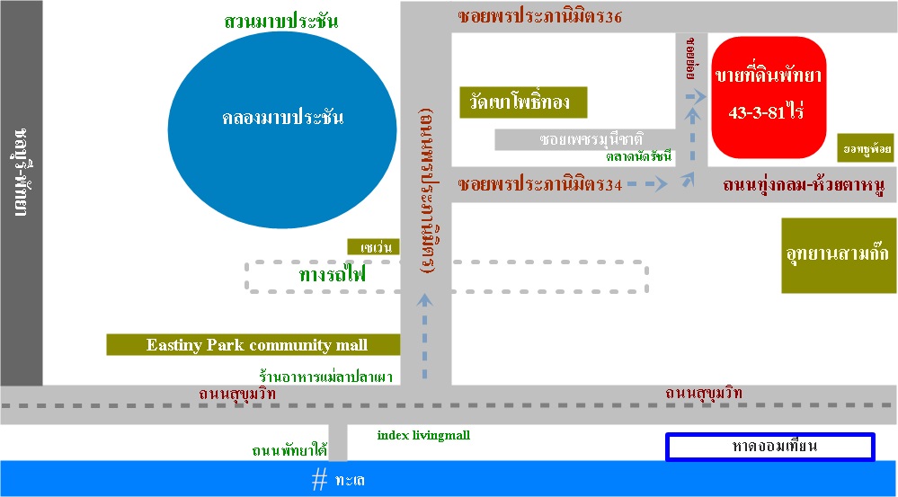 ขายที่ดินเปล่าทำเลทอง 43-3-81 ไร่ โซนพัทยา ใกล้อุทยานสามก๊กและสนามกอล์ฟสยามคันทรีคลับ อ.บางละมุง จ.ชลบุรี 05256