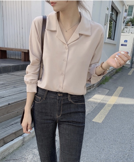 Basic Chiffon blouse เสื้อเบาส์แขน 5 ส่วน ผ้าชีฟอง