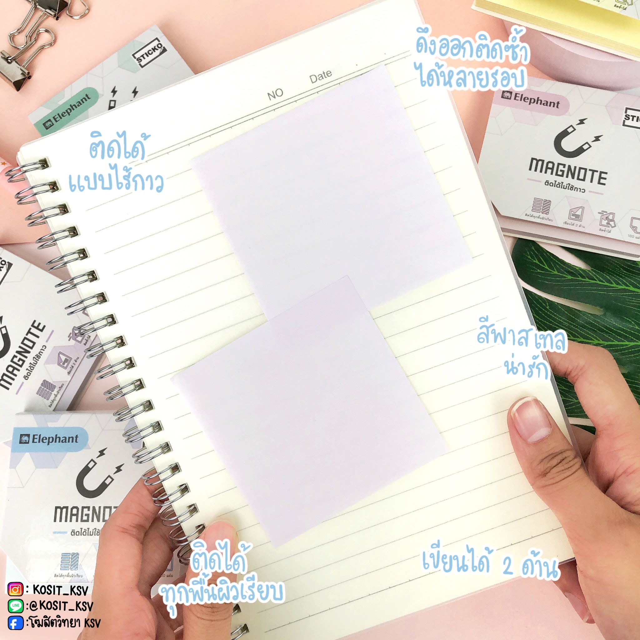 แม็กโน๊ต กระดาษโน๊ตแม่เหล็ก โพสอิทแม่เหล็ก ขนาด 3x3 สีพาสเทล ตราช้าง