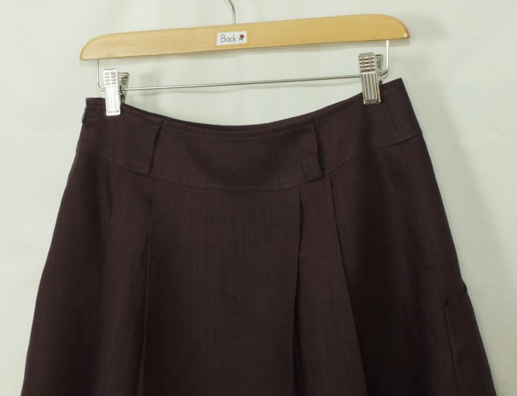 SK-184 กระโปรงแฟชั่น&ทำงาน ทรงบาน ผ้าลินินญี่ปุ่นสีม่วง มีกระเป๋าล้วงได้ 2 ข้าง