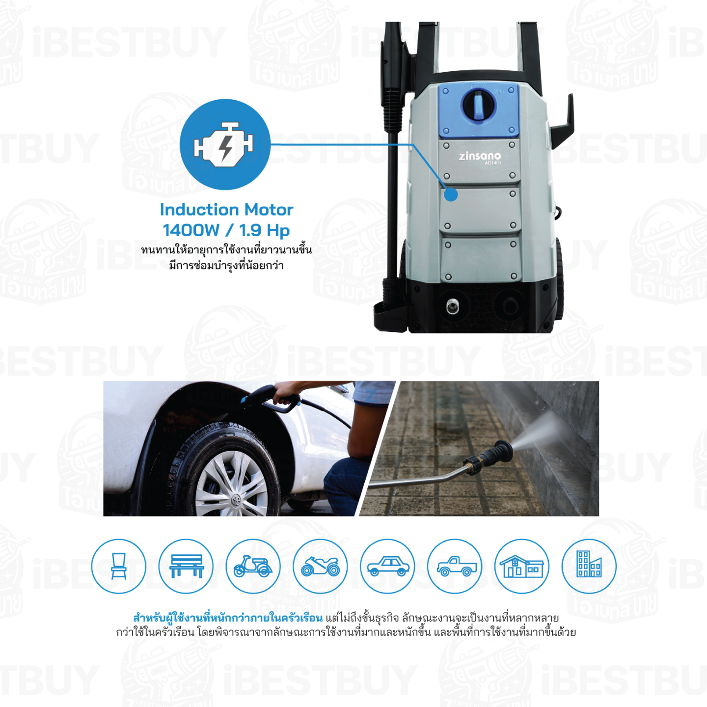 Zinsano AD1401 เครื่องฉีดน้ำแรงดันสูง 140 บาร์ ระบบ Total Stop System (TSS)