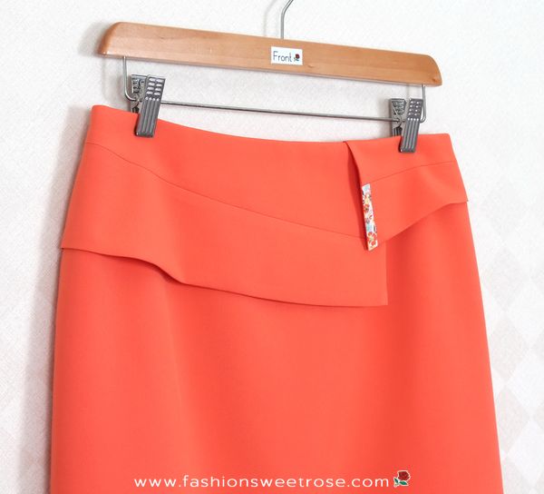 กระโปรงแฟชั่น&ทำงาน กระโปรงทรงสอบผ้าไหมอิตาลีสีส้ม ตัดแต่งด้วยผ้า 2 ชิ้น / SK-278