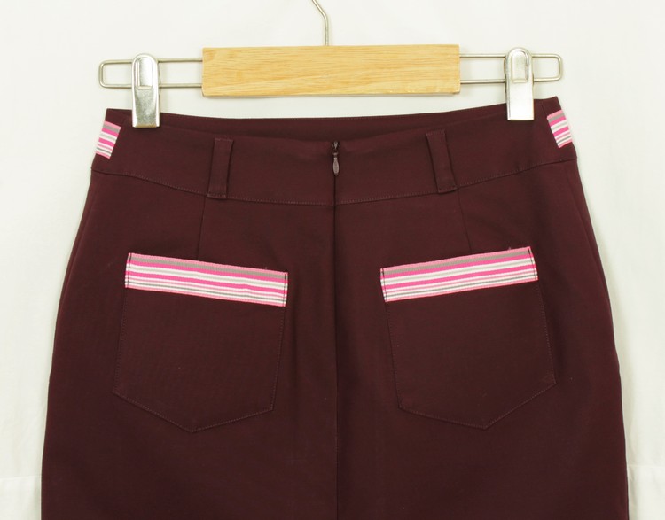 SK-143 กระโปรงแฟชั่น&ทำงาน ทรงสอบมีกระเป๋า 2 ข้าง ผ้าคอตตอนญี่ปุ่นสีม่วงเปลือกมังคุด