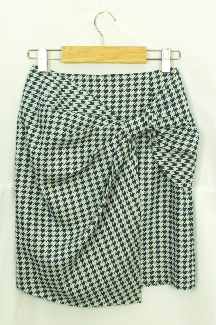 SK-141 กระโปรงแฟชั่น&ทำงาน ทรงสอบ ผ้าคอตต้อนพิมพ์ลายชิโนริโทนสีน้ำเงิน