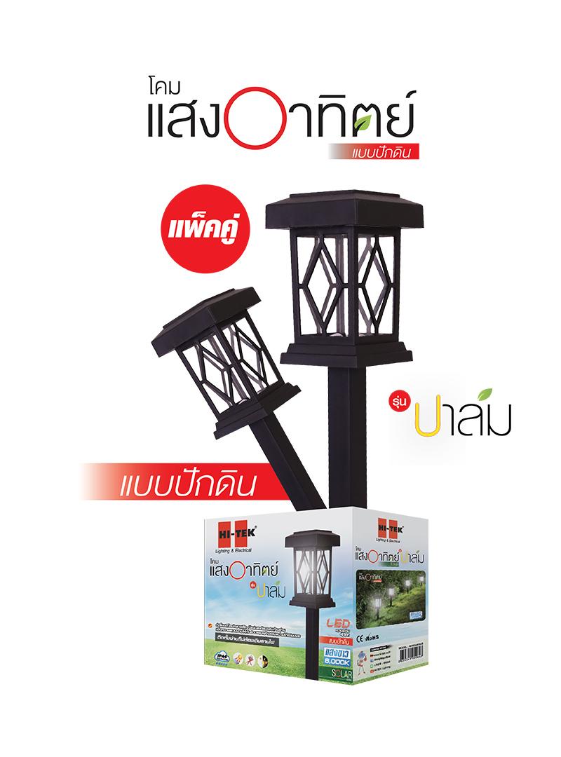 โคมไฟโซล่า LED แบบปักดิน ปาล์ม (แสงขาว-แพ็คคู่) HI-TEK HFSG03002B สีดำ