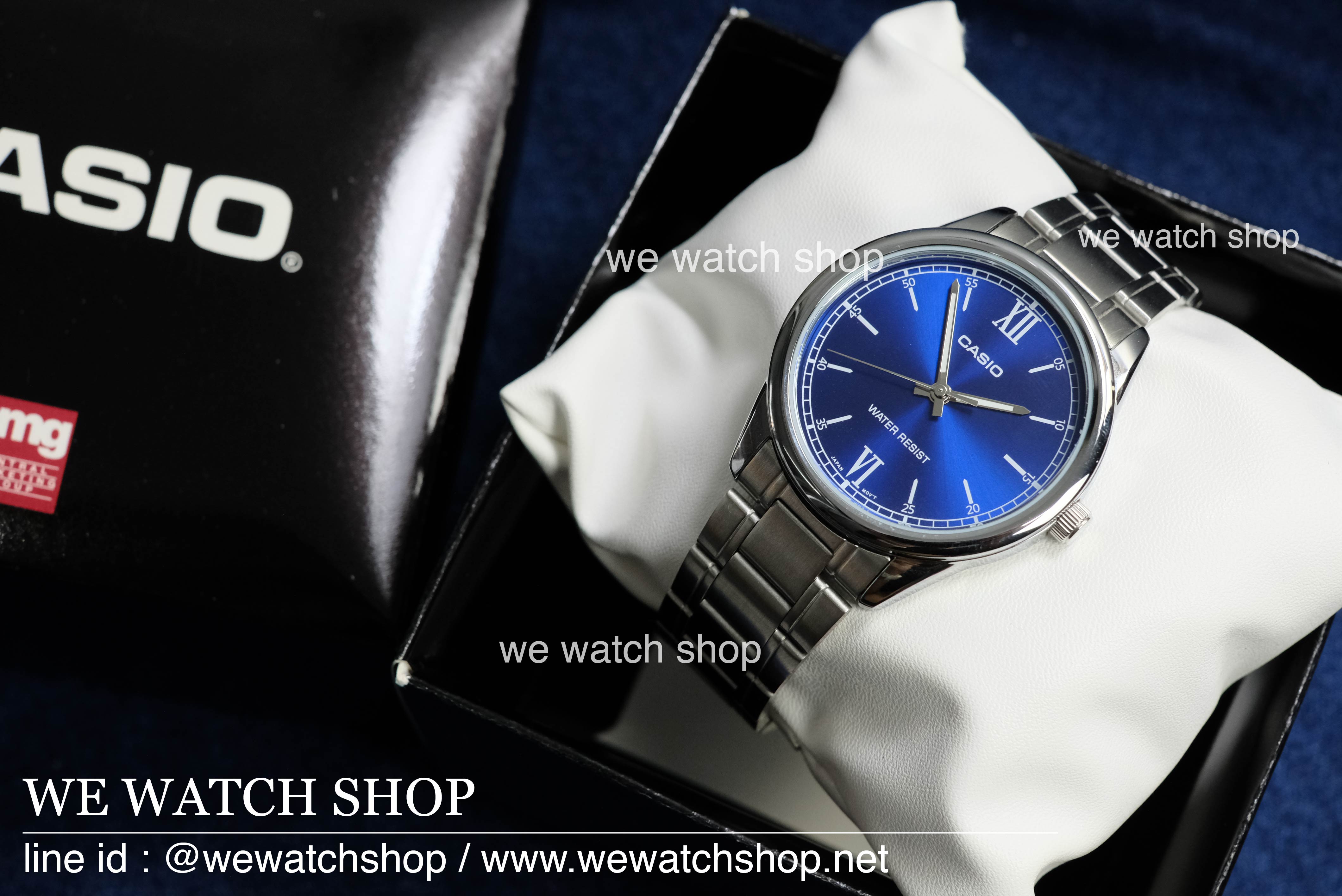 นาฬิกาคู่ CASIO Standard รุ่น MTP-V005D-2B1UDF and LTP-V005D-2B2UDF สีเงิน จอน้ำเงิน สายสแตนเลส สินค้าใหม่ ของแท้ รับประกันศูนย์ CMG
