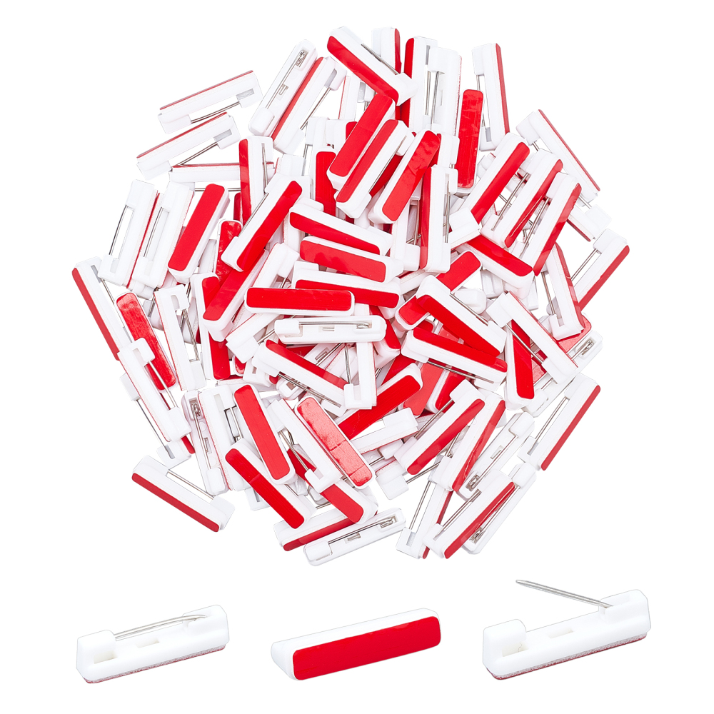 เข็มกลัดเหล็กฐานพลาสติก มีกาวด้านหลัง สีขาว