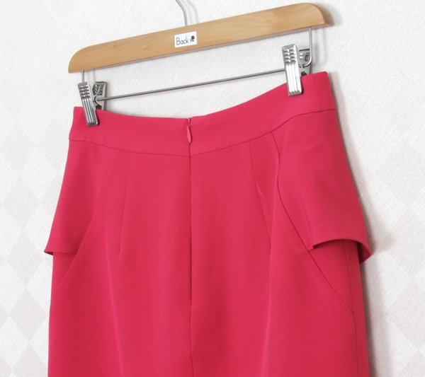 SK-276 กระโปรงแฟชั่น&ทำงาน ทรงสอบ ผ้าไหมอิตาลีสีชมพูบานเย็น หน้ากระโปรงจับจีบระบาย