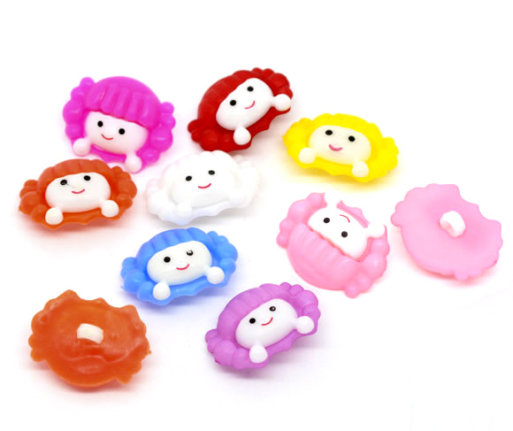 กระดุมอะครีลิครูปเด็กหญิง 16x15mm. 50 เม็ด คละสี