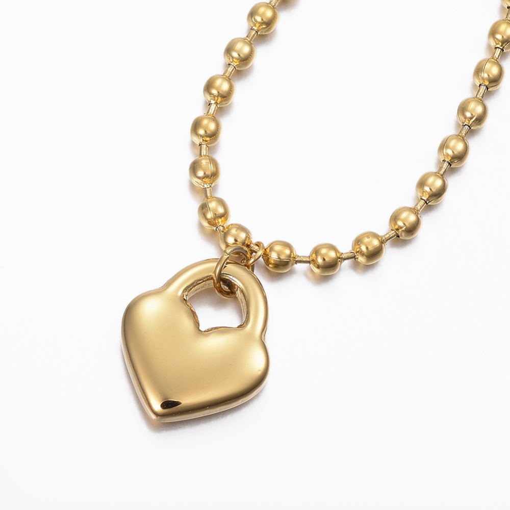 สร้อยข้อมือสแตนเลส 304 จี้หัวใจ สีทอง ความยาว 6-1/2"(165 มม.) เม็ดไข่ปลา 3 มม. จำนวน 1 เส้น