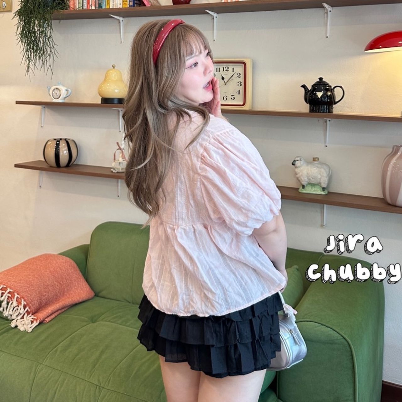 J184 เสื้อสาวอวบ คอบัว ผูกโบว์หน้า ขาว ชมพู อกได้ถึง48นิ้ว หน้าผ้า50นิ้ว