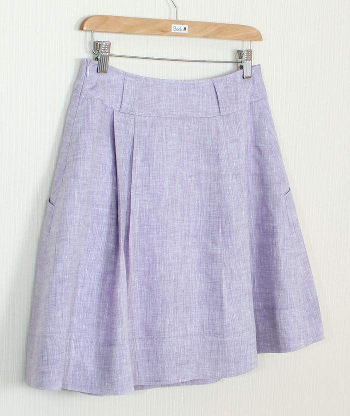 SK-241 กระโปรงแฟชั่น&ทำงาน ทรงบาน ผ้าลินินญี่ปุ่นสีม่วงอ่อน มีกระเป๋าล้วงได้ 2 ข้าง