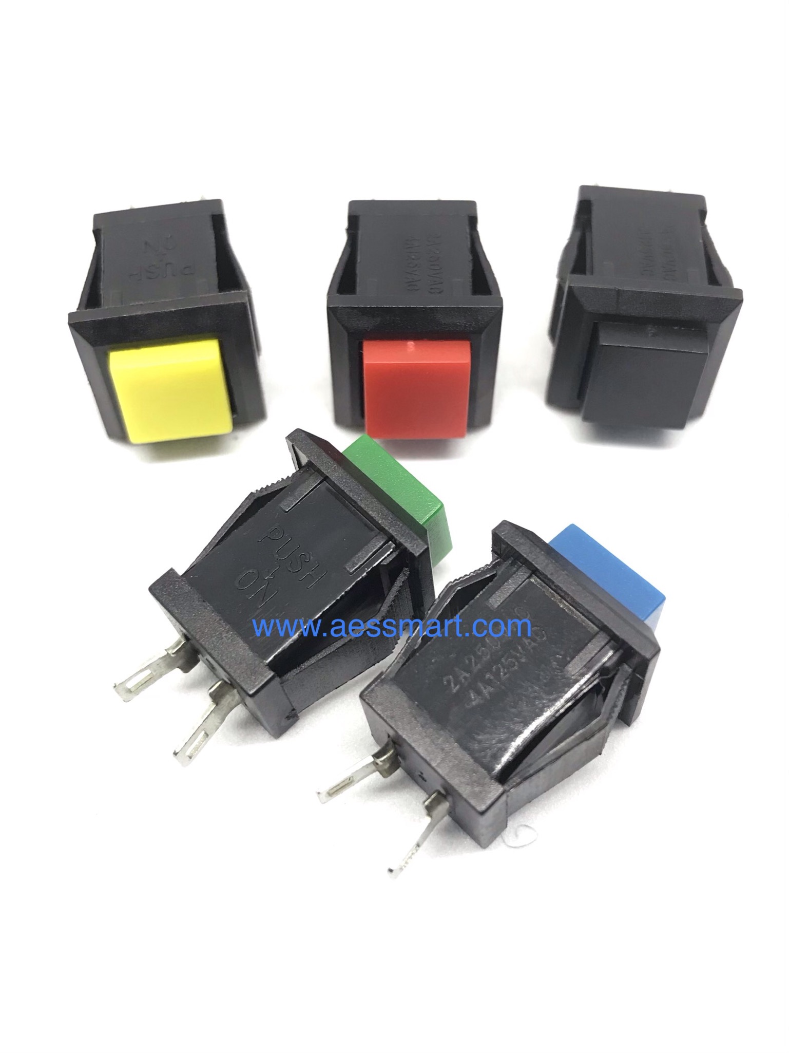 สวิตซ์กดติดกดดับ 2ขา, หัวเหลี่ยม (คละสี)