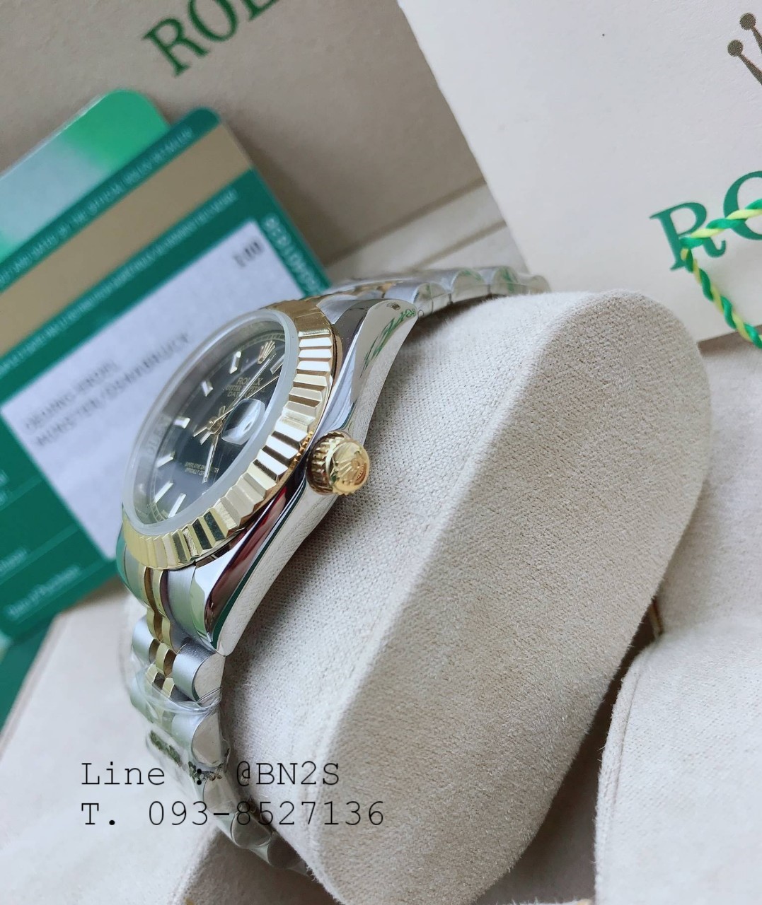 ROLEX DATEJUST Watch ตัวเรือนเงิน หน้าปัดดำ ขอบทอง 31 มม. มาพร้อมกล่องครบชุดตามรูป