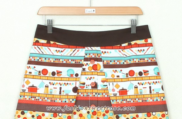 SK-328 กระโปรงแฟชั่น&ทำงาน ทรงบาน Graphic Kitchen Flare Skirt ผ้าคอตต้อนญี่ปุ่นพิมพ์ลาย Kitchen