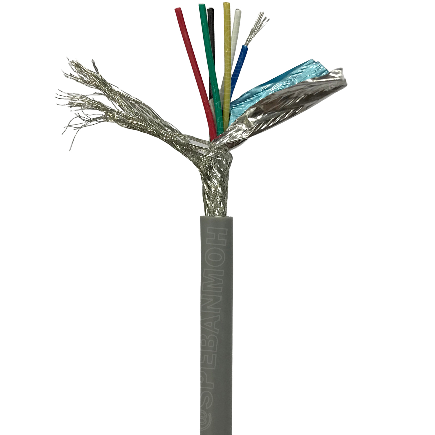 [ 1 เมตร ] TW-2464-BS-24AWG-06C สีเทา Grey สายมัลติคอร์ 6 คอร์ ขนาด 24AWG 6C x 24AWG UL2464 300V 80°C AWG24 เบอร์ 24 สายชีลรอบ Braid Shielded Multicore Cable 6C Computer Cable TCU Tinned Stranded Copper AWM 2464 24AWG VW-1 80°C 300V E150612 Thai Wonderful