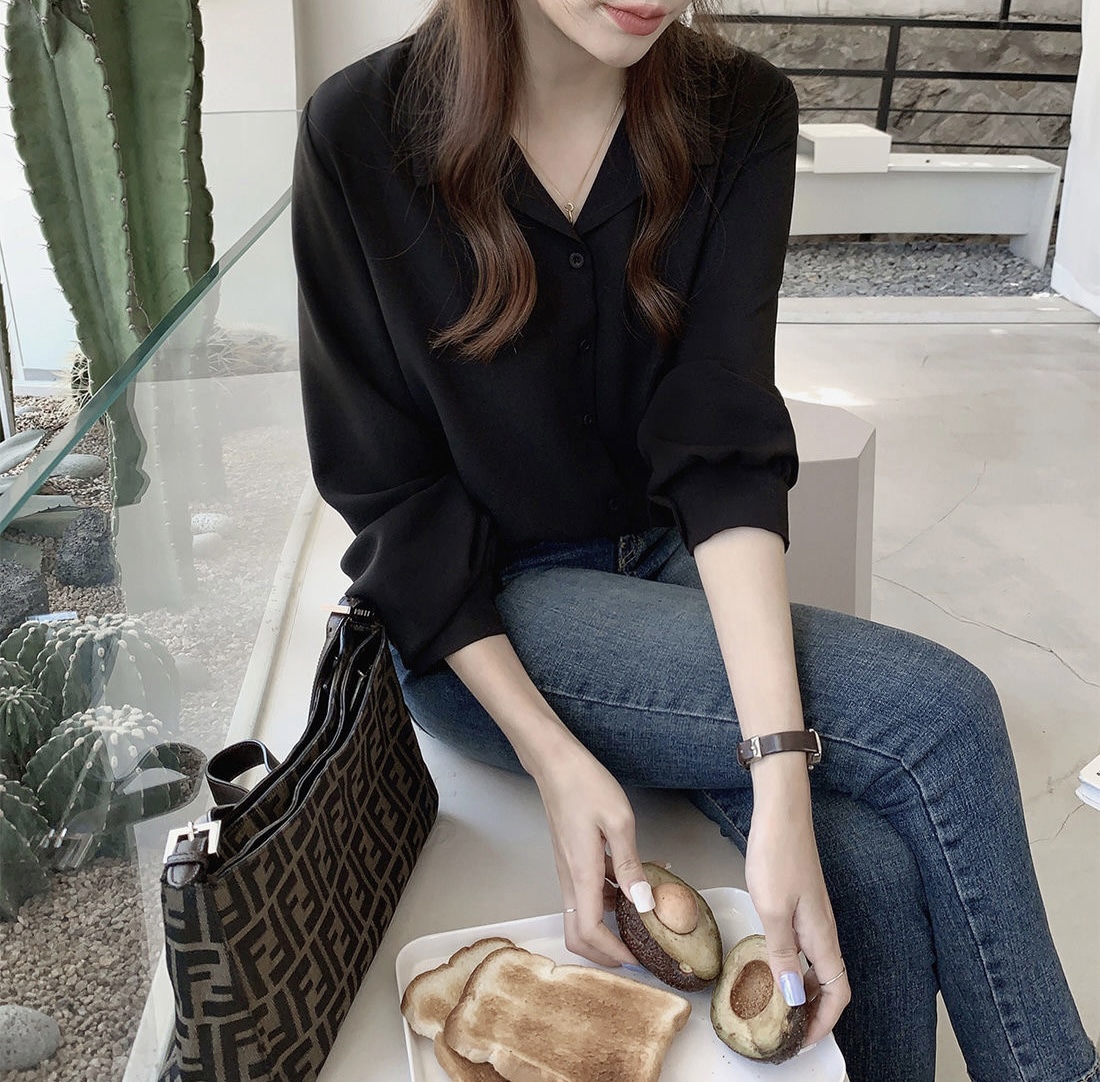 Basic Chiffon blouse เสื้อเบาส์แขน 5 ส่วน ผ้าชีฟอง