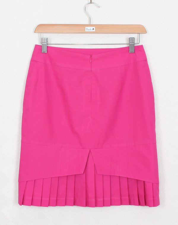 SK-281 กระโปรงแฟชั่น&ทำงาน ทรงสอบ ผ้าคอตต้อนญี่ปุ่นสีชมพูบานเย็น ชายกระโปรงจับจีบรอบตัว