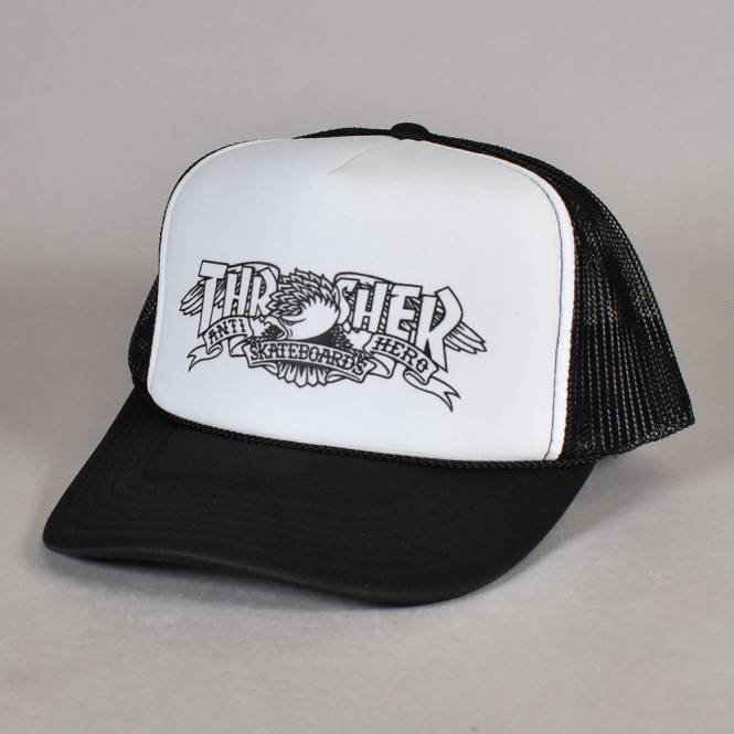 Thrasher x Antihero Mag Banner Trucker Cap Black/Black/White