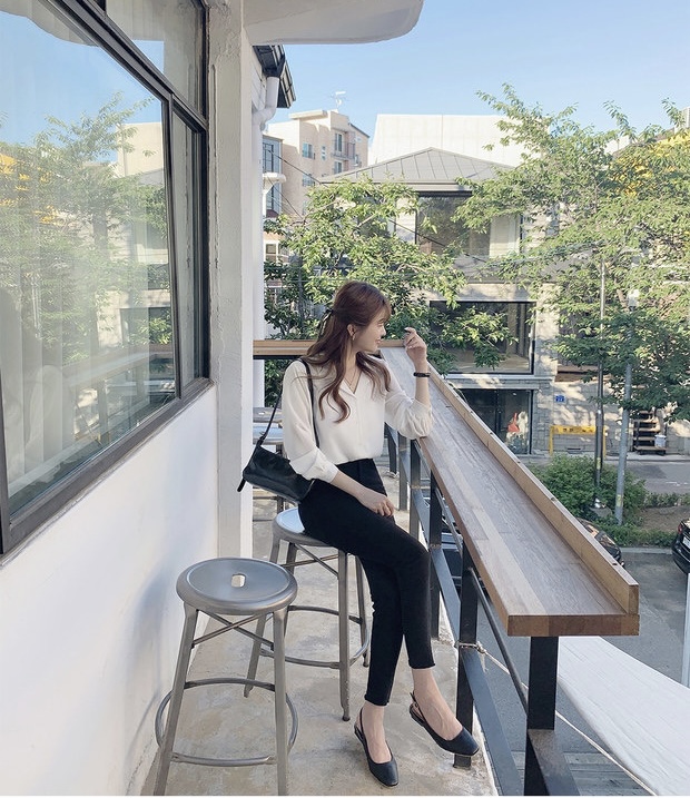 Basic Chiffon blouse เสื้อเบาส์แขน 5 ส่วน ผ้าชีฟอง