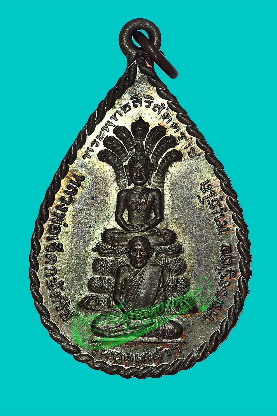 เหรียญทูลเกล้า นาคปรก หลวงพ่อเจ็ดกษัตริย์ หลวงปู่สอ พันธุโล วัดป่าบ้านหนองแสง ปี 2544 หลัง สก
