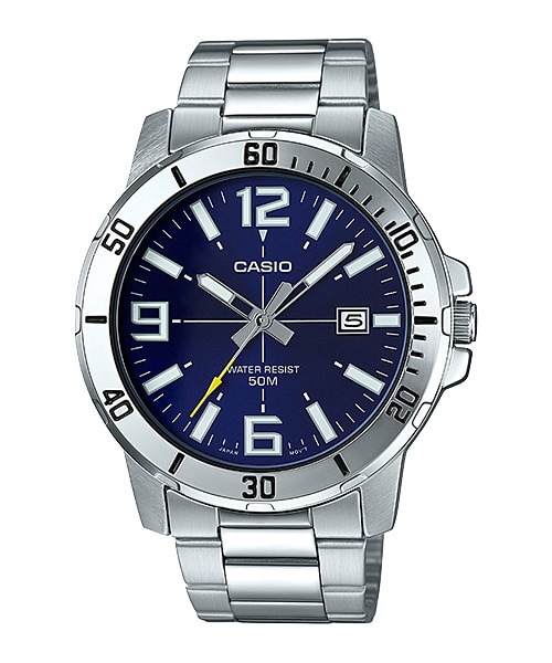 CASIO Standard รุ่น MTP-VD01D-2BVUDF สายสแตนเลส สีเงิน หน้าปัดน้ำเงิน สินค้าของเเท้ รับประกันศูนย์ CMG
