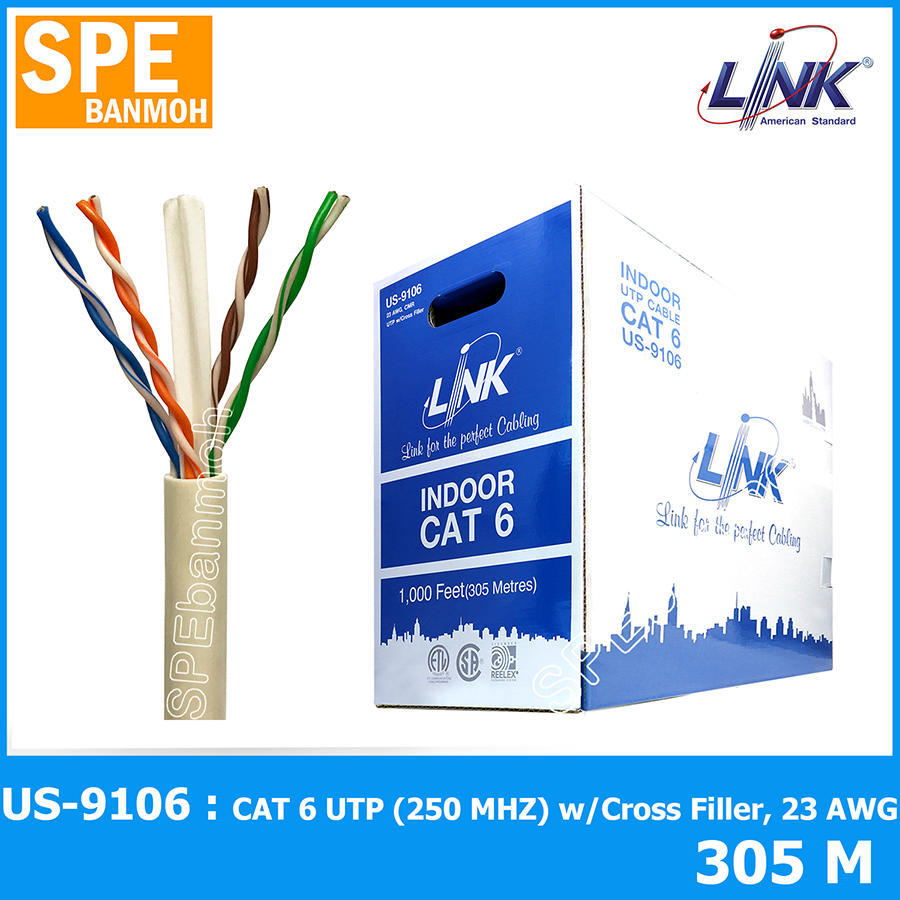 US-9106LSZH-305m Cat6 CAT 6 UTP (250 MHZ) w/Cross Filler, 23 AWG, CMR 305 M.*/Pull Bx.