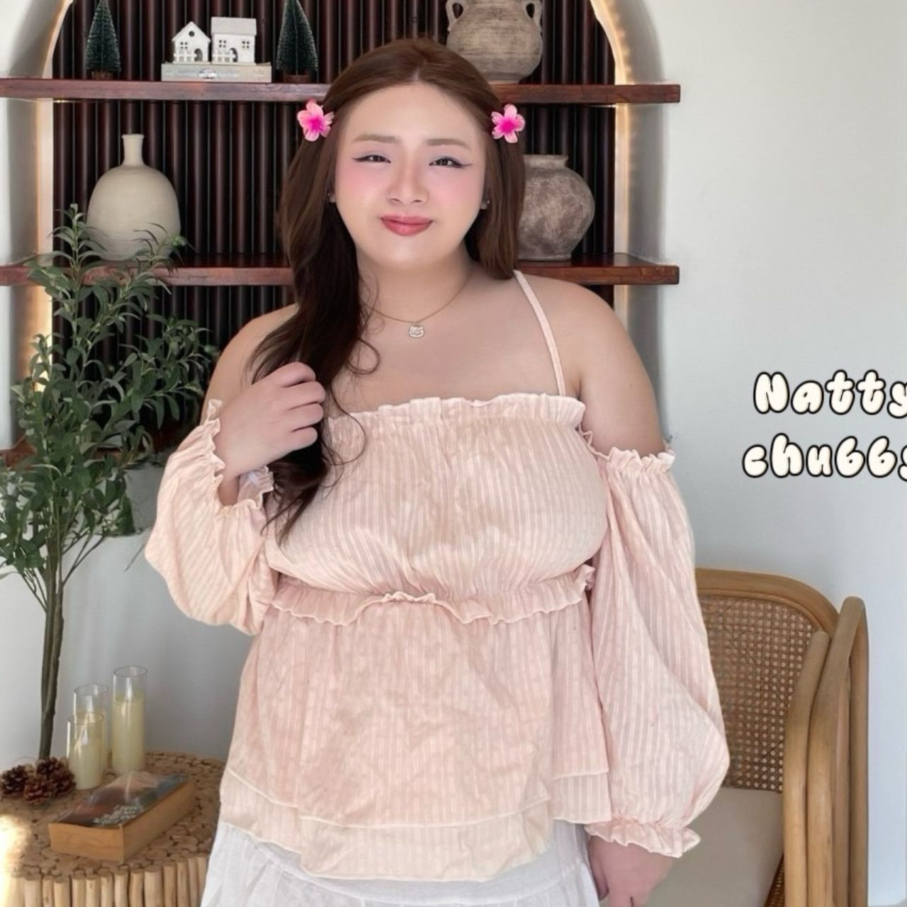 J113 ต้อนรับลมร้อน เสื้อ สาวอวบ ขาว ครีม ดำ ชมพู อกได้ถึง 46 นิ้ว (หน้าผ้า48นิ้ว)