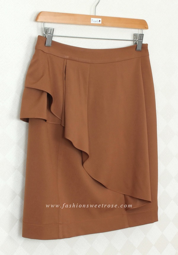 SK-297 กระโปรงแฟชั่น&ทำงาน ทรงสอบ ผ้าไหมอิตาลีสีน้ำตาลทอง