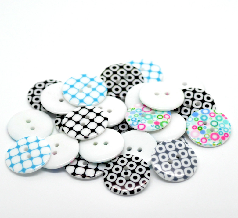 กระดุมเรซิ่น 2 รู 23mm. 50 เม็ด คละแบบ