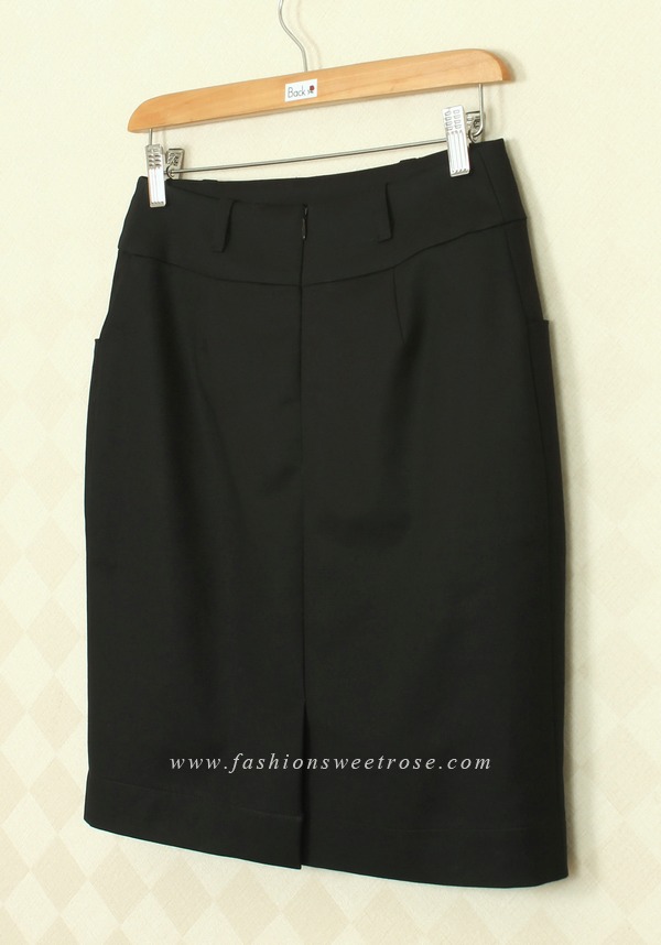 SK-382 กระโปรงแฟชั่น กระโปรงทำงาน ทรงสอบ ผ้าญี่ปุ่นผสมสเปนเด็กสีดำ