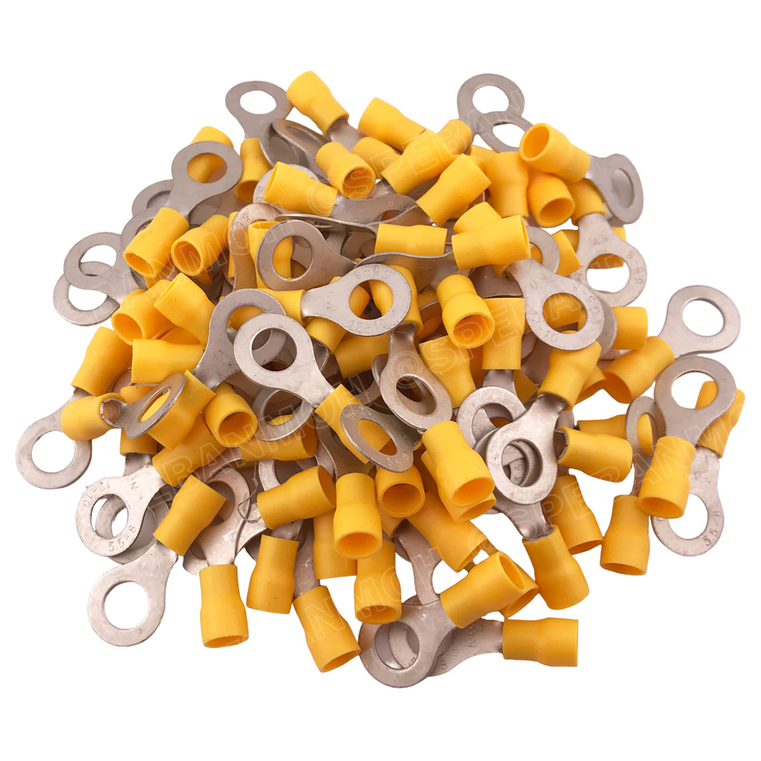 [ 100 ตัว/ถุง ] RV5.5-8 สีเหลือง Yellow สำหรับสาย 4.0-6.0 sq.mm 12-10AWG หางปลากลม หางปลาหุ้มฉนวน เทอร์มินอล หางปลาย้ำสายไฟ หางปลา หางปลากลมหุ้ม หางปลาแฉก Terminal Crimping หางปลา กลมหุ้ม หางปลาต่อสาย ขั้วต่อสายไฟ หางปลาวง หางปลา RV Spade Terminal หางปลาก