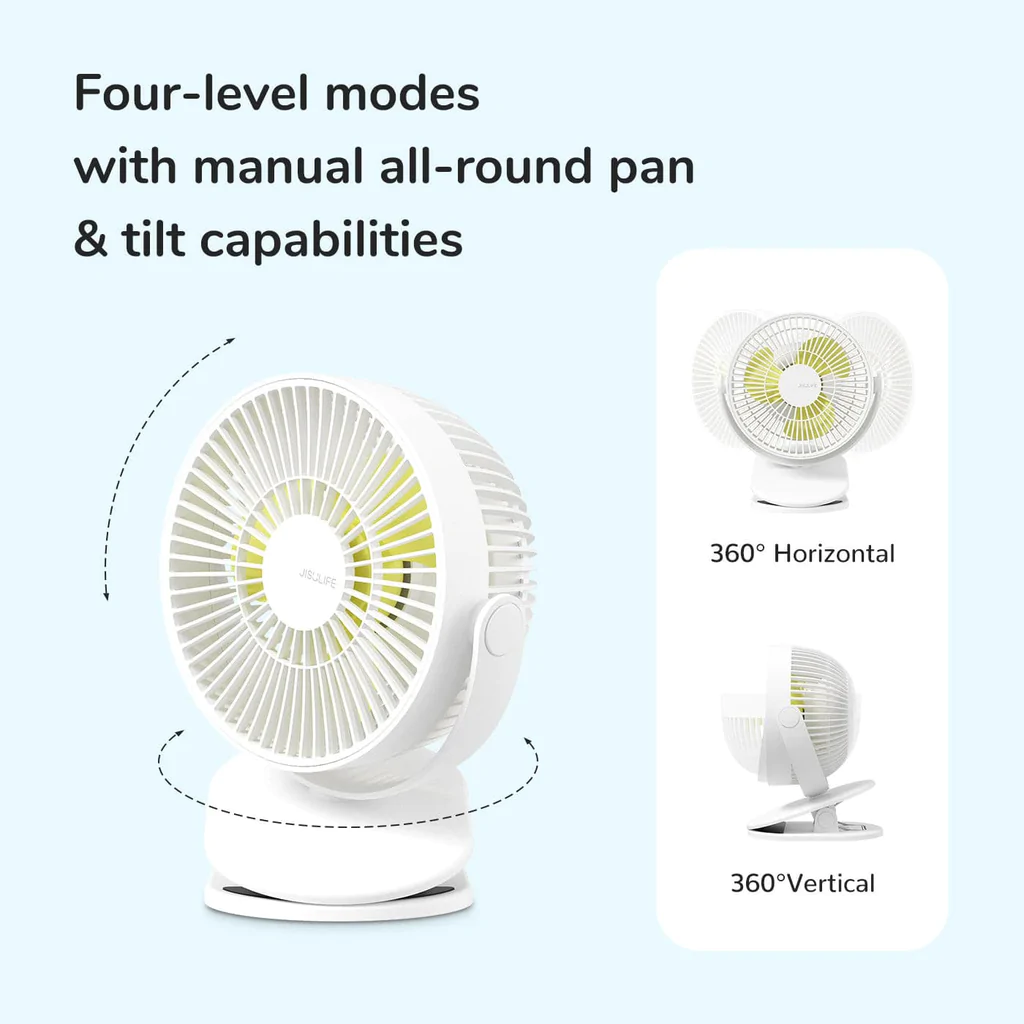 Jisulife FA18S Clip Mini Fan พัดลมตั้งโต๊ะแบบหนีบ ปรับระดับความแรงได้ 4 ระดับ หมุนได้แบบ 360 องศา ประกันศูนย์ 6 เดือน