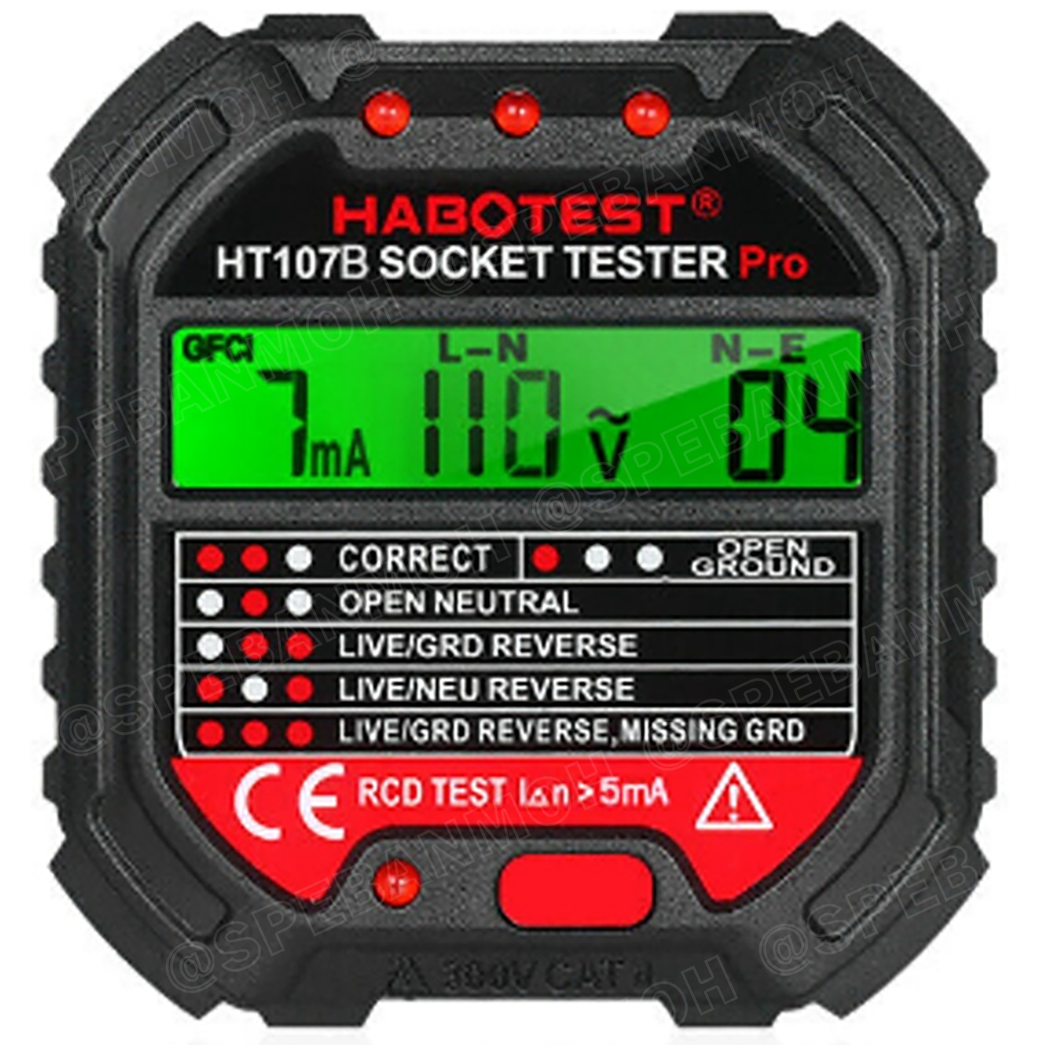 HT107B ปลั๊กเชคเต้ารับ Socket Outlet Tester อุปกรณ์เช็ตเค้ารับ LCD Digital จอแสดงผล LCD เทสเต้ารับ ระบบ GFCI / RCD TEST เครื่องเทสการต่อสาย อุปกรณ์ทดสอบไฟรั่ว Eletricaly Leak-prooftest ขาเสียบ US 2ขาแบน