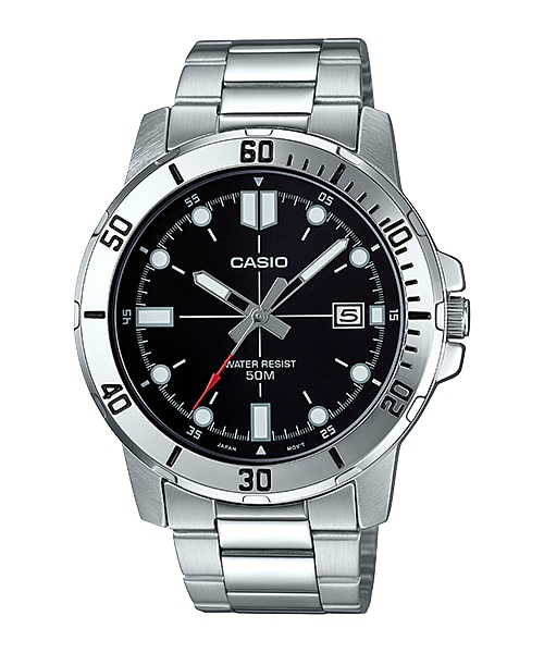 CASIO Standard รุ่น MTP-VD01D-1EUVDF สายสแตนเลส สีเงิน หน้าปัดดำ สินค้าของเเท้ รับประกันศูนย์ CMG