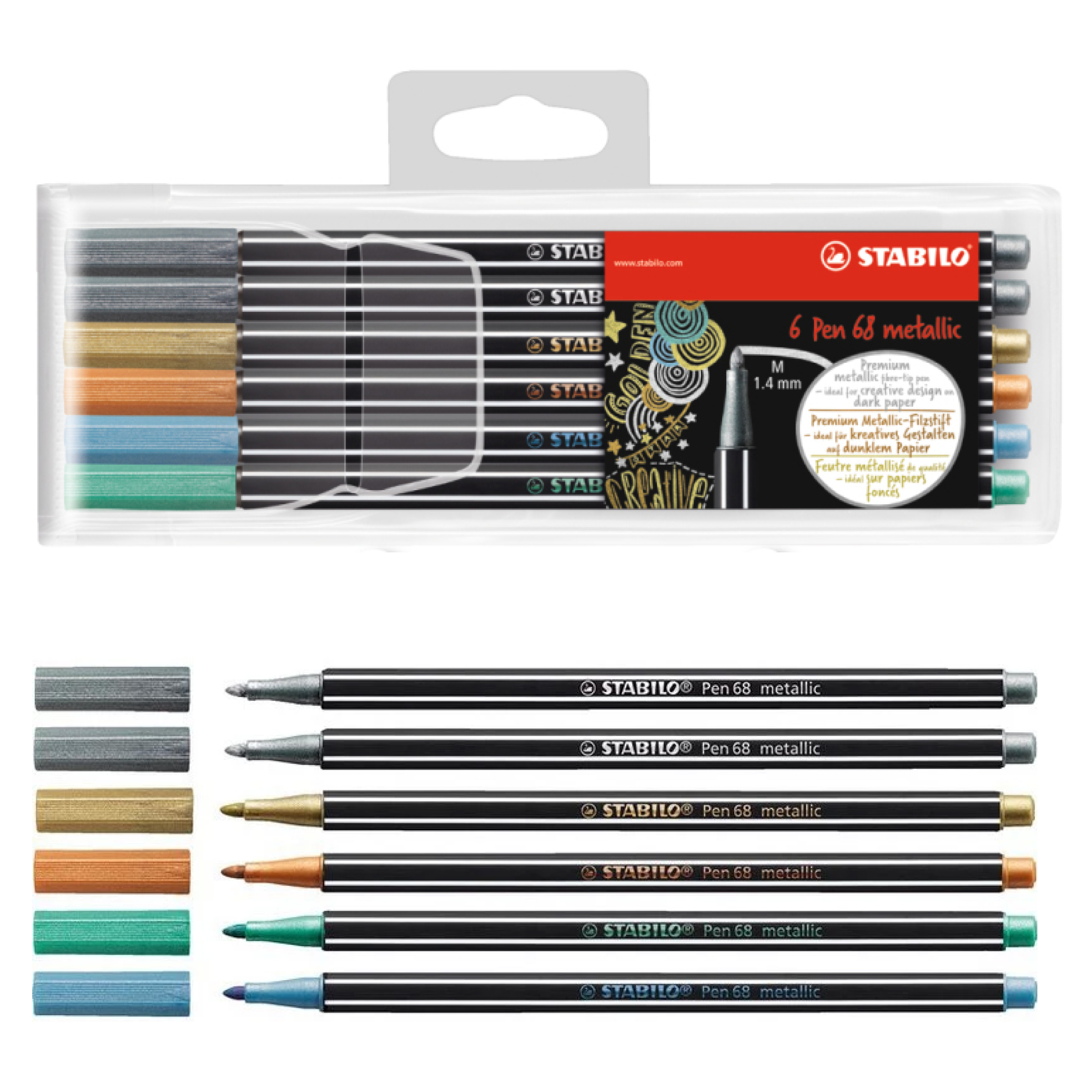 STABILO ชุดปากกาสี เมทัลลิค Metallic pen 68 6806/8-11 หัวปากกา 1.4 มม. ชุด 6 ด้าม 5 สี