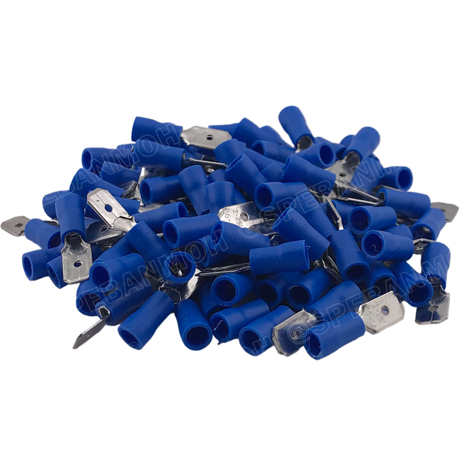 [ 100 ตัว/ถุง ] MDD2-250 สีน้ำเงิน Blue หางปลาเสียบแบน ตัวผู้ หุ้มฉนวน สำหรับสาย 1.5-2.5 mm2 16-14awg หางปลาหุ้มฉนวน Crimping Terminal หางปลาเสียบแอร์ ตัวผู้ Male เทอร์มินอลต่อสาย ขั้วต่อสายไฟ Insulated Terminal ตัวต่อสาย หุ้มฉนวน ข้อต่อสายแบบย้ำ Crimp