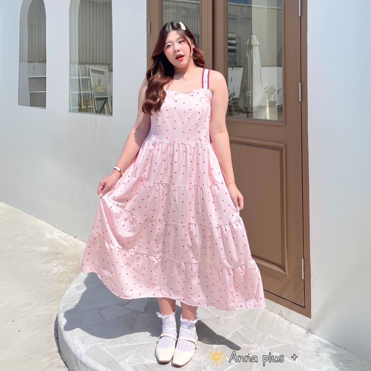 A201 เดรส สาวอวบ สม็อคหลัง มาพร้อมเสื้อคลุมจะรับเฉพาะเดรสอย่างเดียวก็ได้ ขาว ชมพู อกได้ถึง50นิ้ว