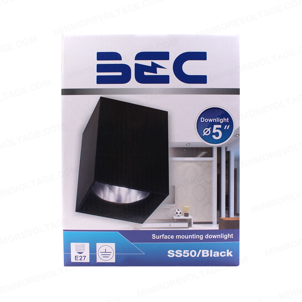 โคมไฟดาวน์ไลท์ติดลอยทรงสี่เหลี่ยม ขนาด 5" นิ้ว ขั้วE27 รุ่น SS50 ยี่ห้อ BEC (มีสองสี ขาว-ดำ)