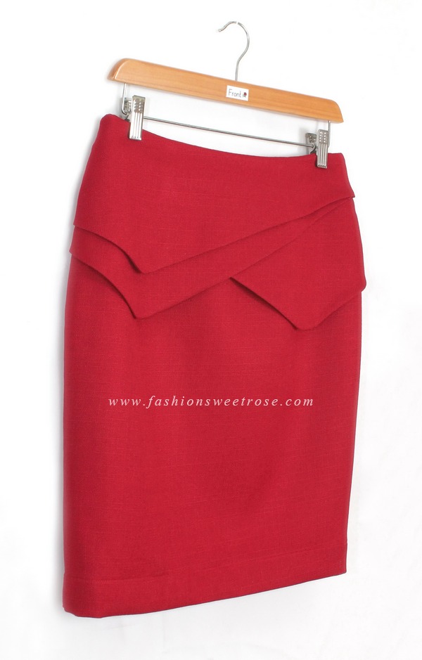 SK-426 กระโปรงแฟชั่น&ทำงาน ทรงสอบ ผ้า CHANEL สีแดงเลือดนก