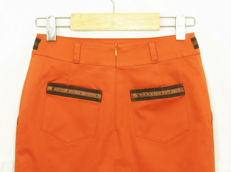 SK-142 กระโปรงแฟชั่น&ทำงาน ทรงสอบมีกระเป๋า 2 ข้าง ผ้าคอตตอนญี่ปุ่นสีส้มอิฐ
