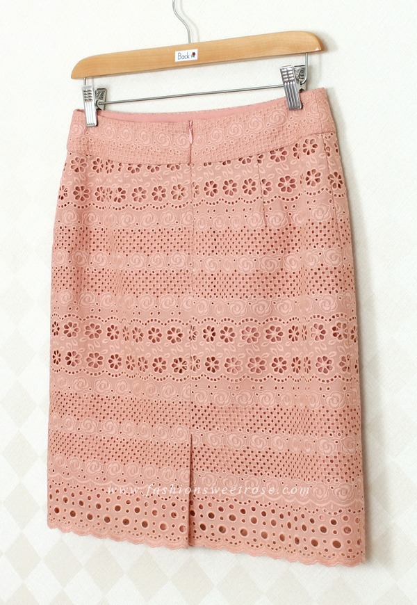 SK-350 กระโปรงแฟชั่น&ทำงาน ทรงสอบ ผ้าลูกไม้คอตตอน สี Peach ชายกระโปรงเป็นเชิงลูกไม้